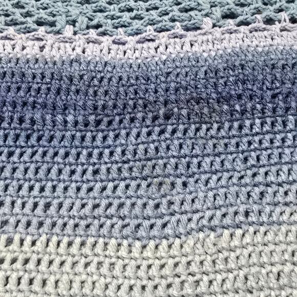 Handmade Crochet Blue Granny Square Knit Short Sleeve Shirt - Picture 5 of 6